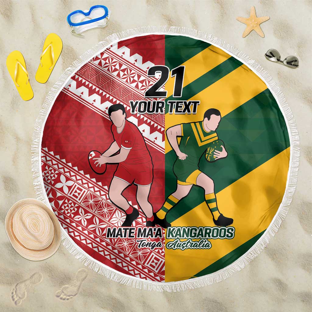 Australia-Tonga Rugby Pacific Custom Beach Blanket The Kangaroos and Mate Ma'a Tonga