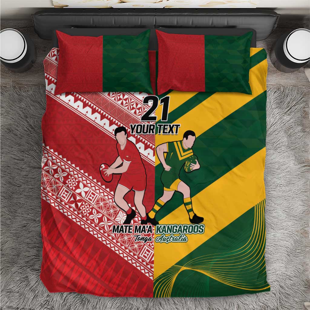 Australia-Tonga Rugby Pacific Custom Bedding Set The Kangaroos and Mate Ma'a Tonga