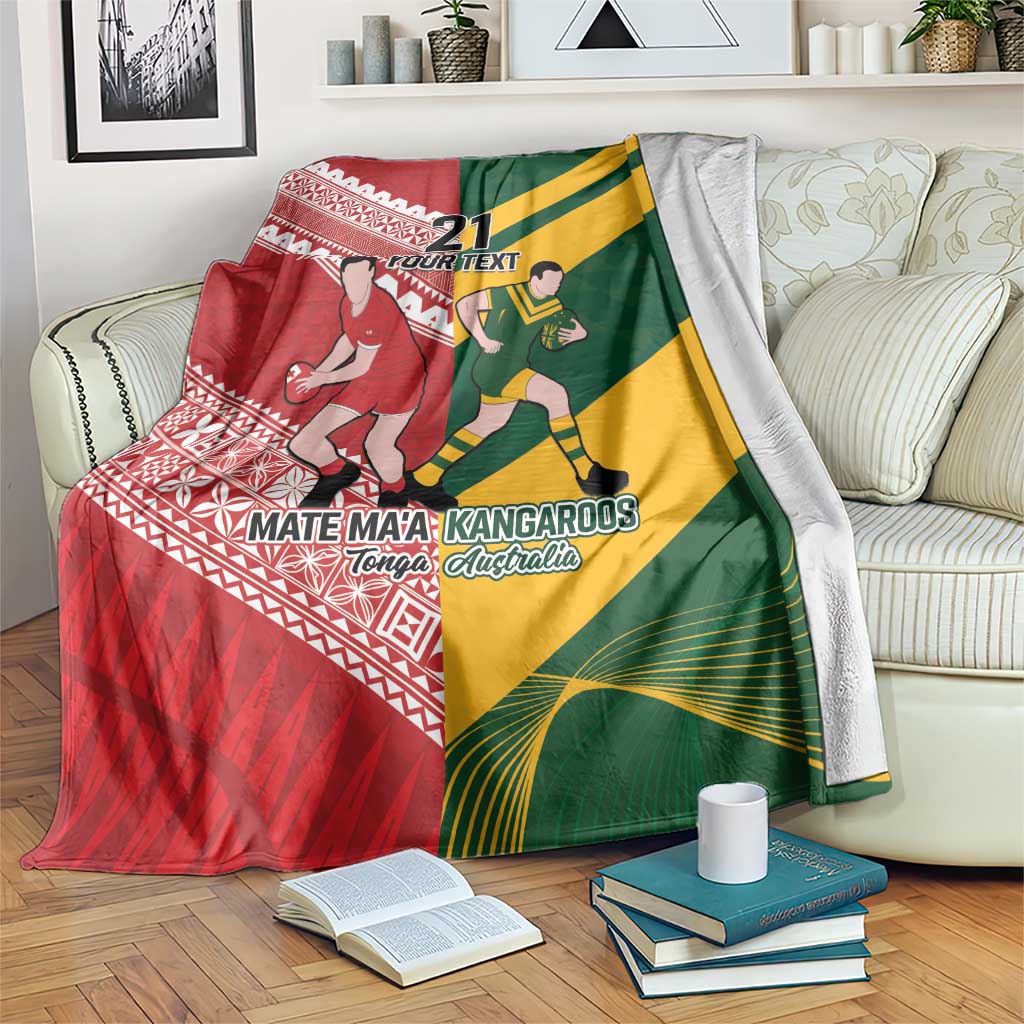 Australia-Tonga Rugby Pacific Custom Blanket The Kangaroos and Mate Ma'a Tonga LT9 Red-Green - Polynesian Pride