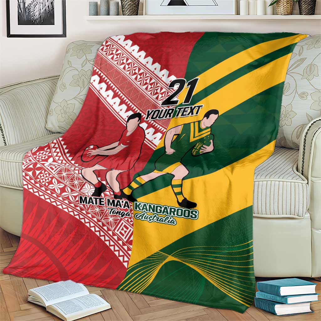 Australia-Tonga Rugby Pacific Custom Blanket The Kangaroos and Mate Ma'a Tonga LT9 - Polynesian Pride