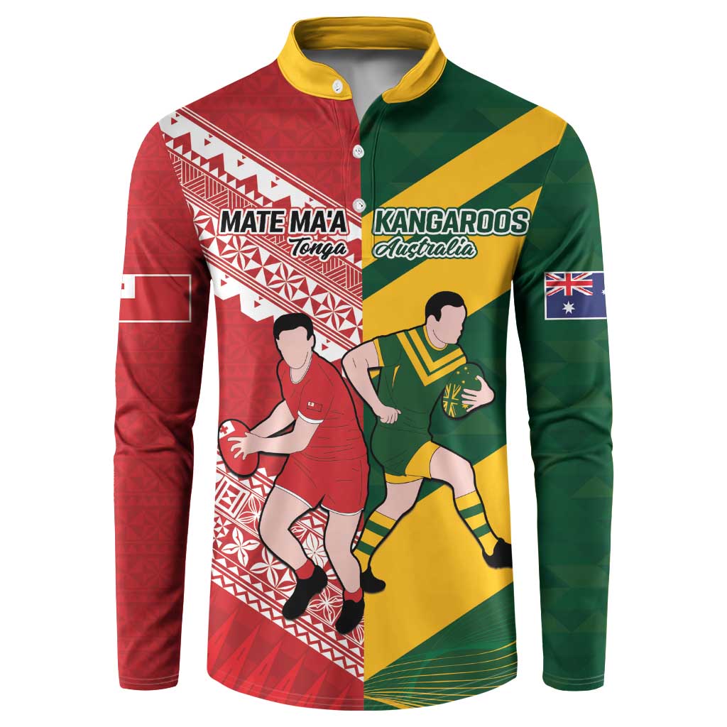 Australia-Tonga Rugby Pacific Custom Button Sweatshirt The Kangaroos and Mate Ma'a Tonga LT9 Red-Green - Polynesian Pride