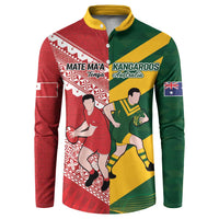 Australia-Tonga Rugby Pacific Custom Button Sweatshirt The Kangaroos and Mate Ma'a Tonga LT9 Red-Green - Polynesian Pride