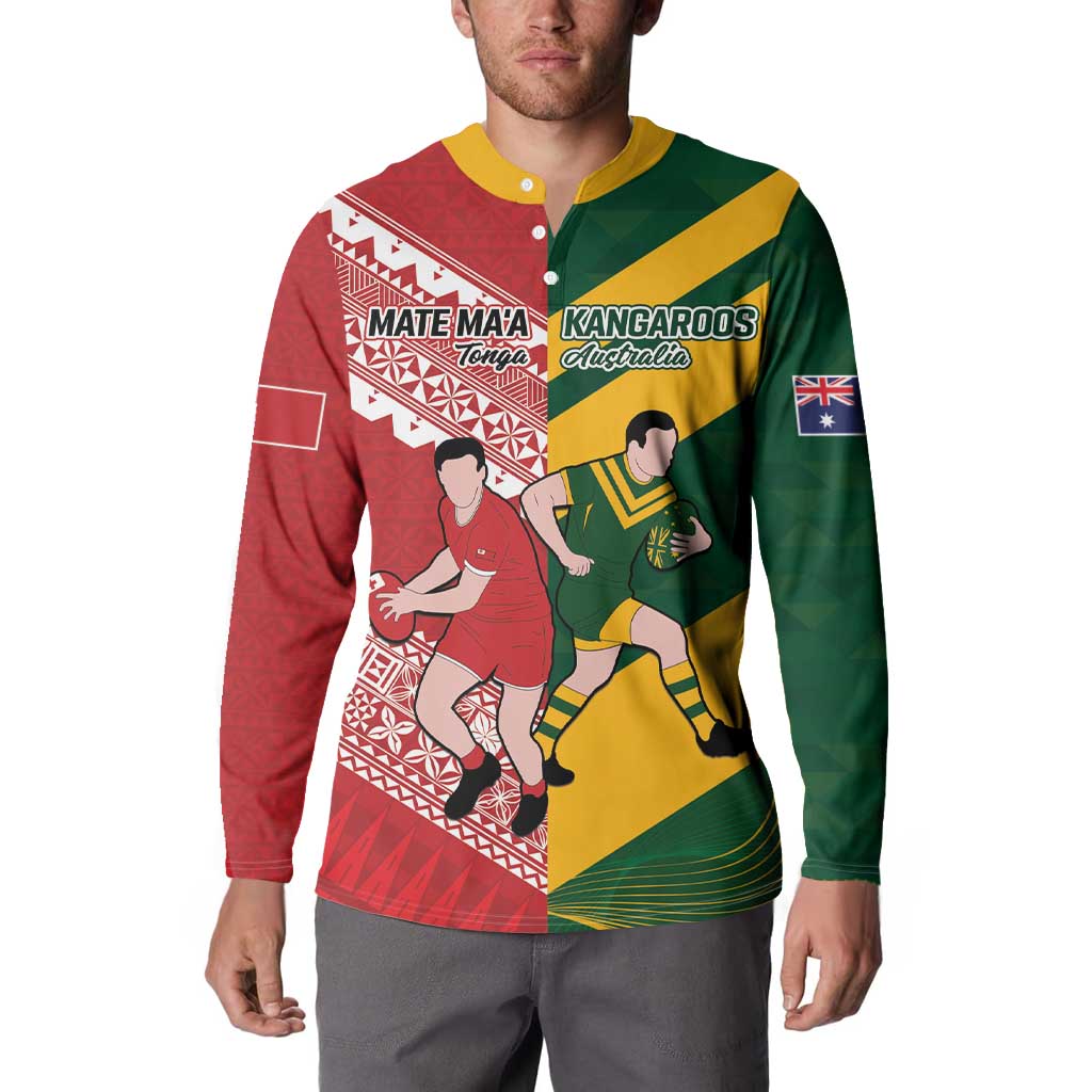 Australia-Tonga Rugby Pacific Custom Button Sweatshirt The Kangaroos and Mate Ma'a Tonga LT9 - Polynesian Pride