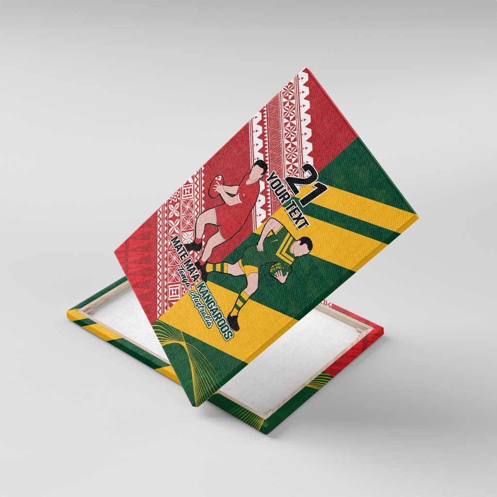 Australia-Tonga Rugby Pacific Custom Canvas Wall Art The Kangaroos and Mate Ma'a Tonga LT9 With Frame Red-Green - Polynesian Pride