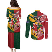 Australia-Tonga Rugby Pacific Custom Couples Matching Puletasi and Long Sleeve Button Shirt The Kangaroos and Mate Ma'a Tonga LT9 - Polynesian Pride