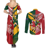 Australia-Tonga Rugby Pacific Custom Couples Matching Summer Maxi Dress and Long Sleeve Button Shirt The Kangaroos and Mate Ma'a Tonga LT9 - Polynesian Pride