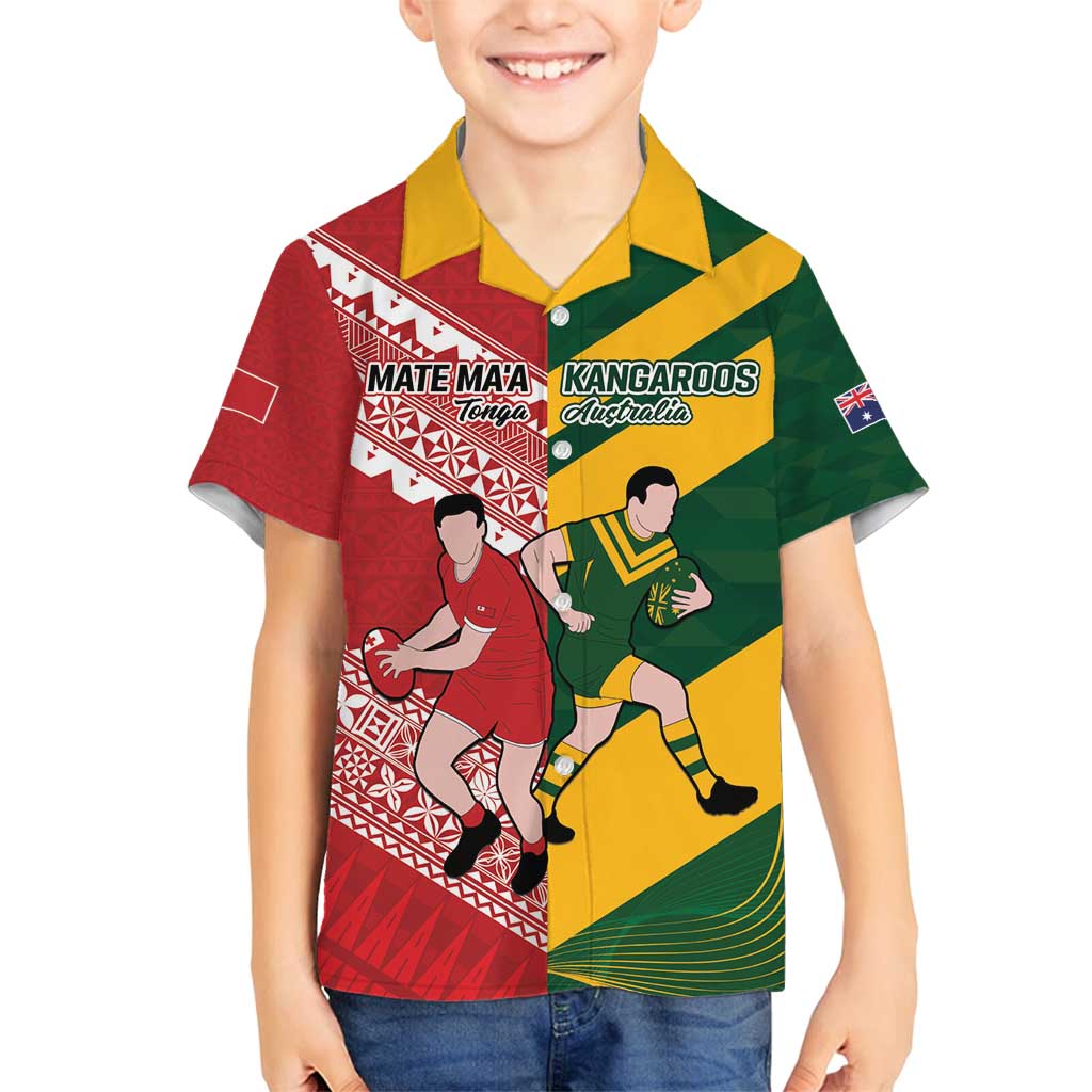 Australia-Tonga Rugby Pacific Custom Family Matching Puletasi and Hawaiian Shirt The Kangaroos and Mate Ma'a Tonga