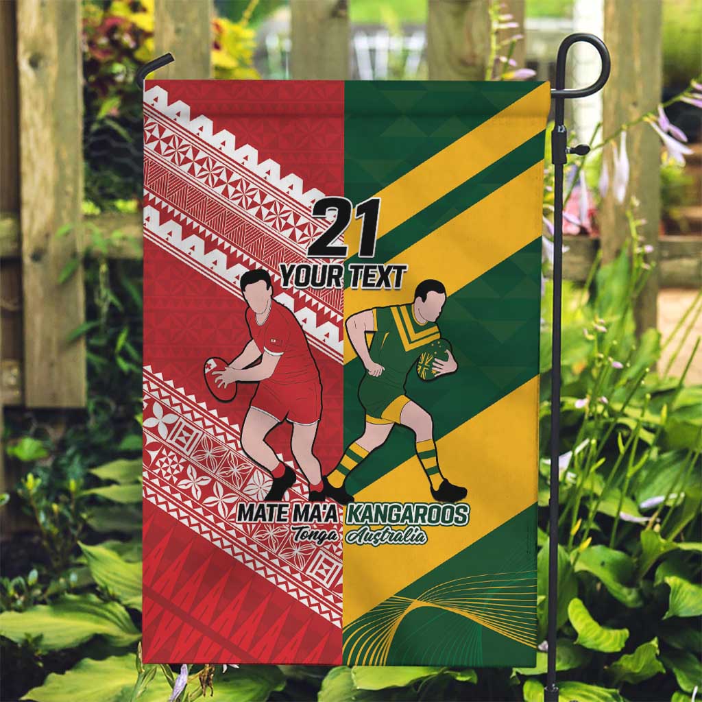 Australia-Tonga Rugby Pacific Custom Garden Flag The Kangaroos and Mate Ma'a Tonga LT9 Garden Flag Red-Green - Polynesian Pride