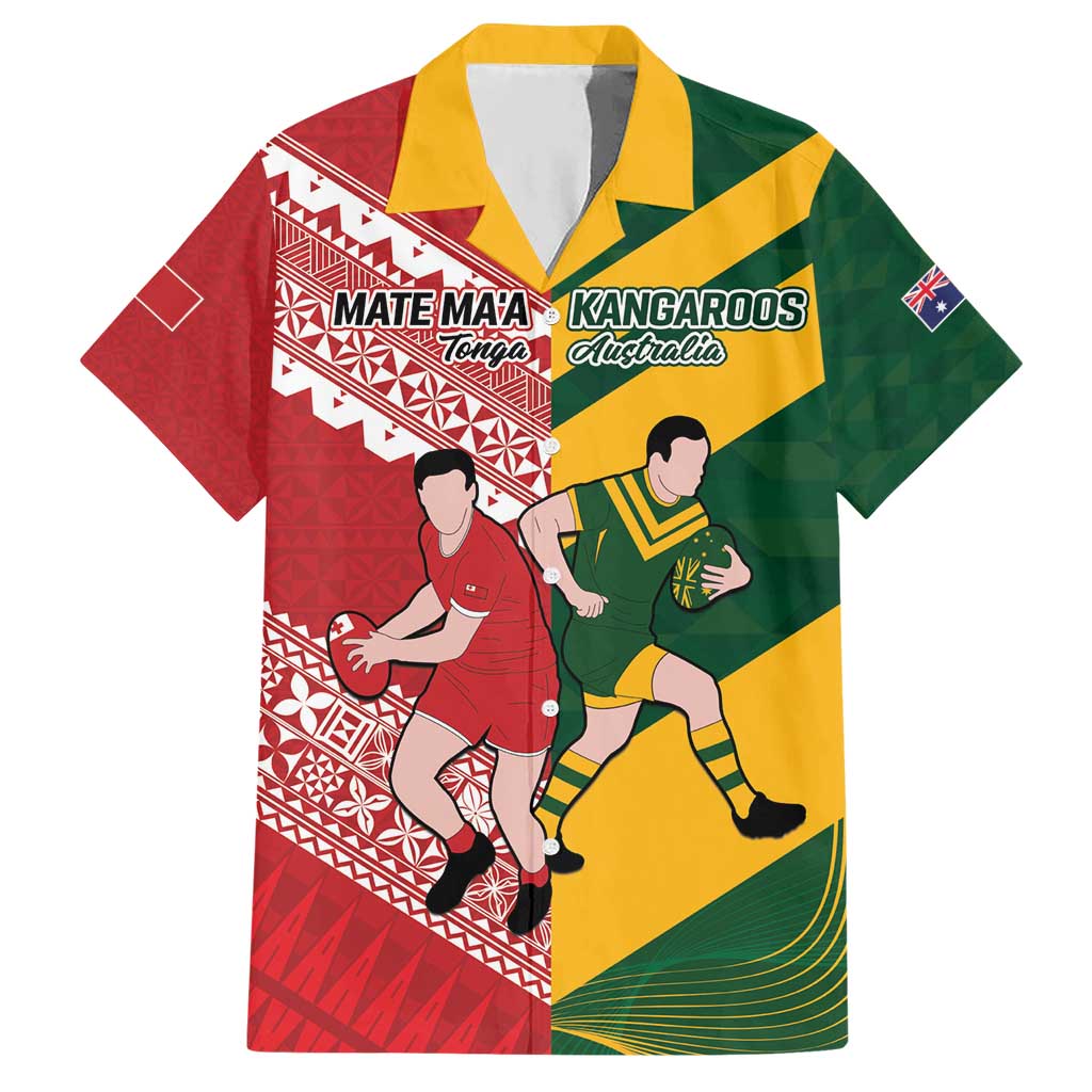 Australia-Tonga Rugby Pacific Custom Hawaiian Shirt The Kangaroos and Mate Ma'a Tonga LT9 Red-Green - Polynesian Pride
