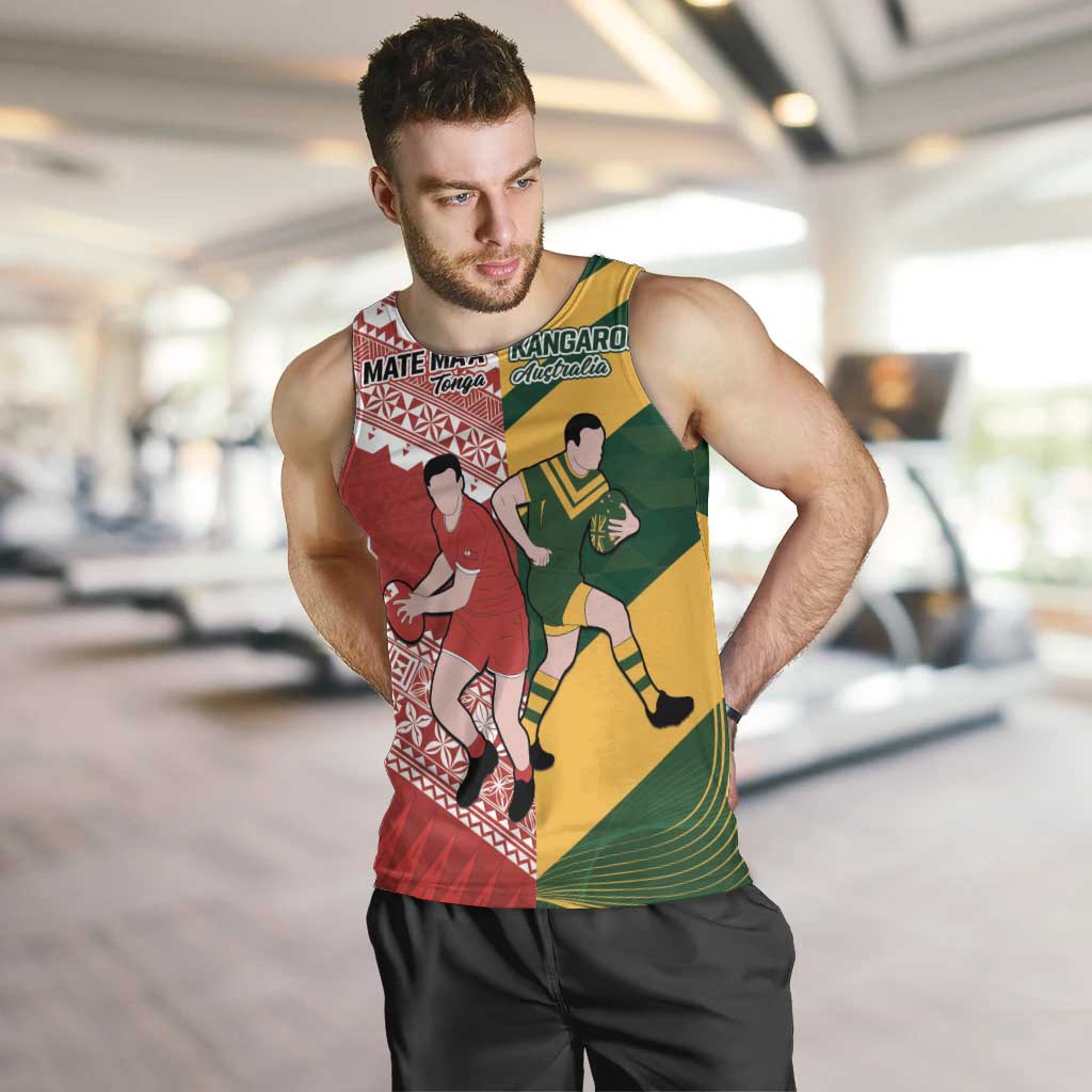 Australia-Tonga Rugby Pacific Custom Men Tank Top The Kangaroos and Mate Ma'a Tonga LT9 Red-Green - Polynesian Pride