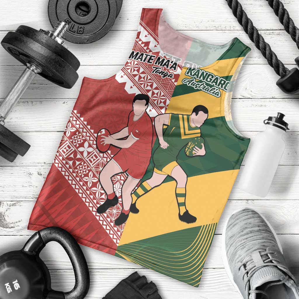 Australia-Tonga Rugby Pacific Custom Men Tank Top The Kangaroos and Mate Ma'a Tonga LT9 - Polynesian Pride