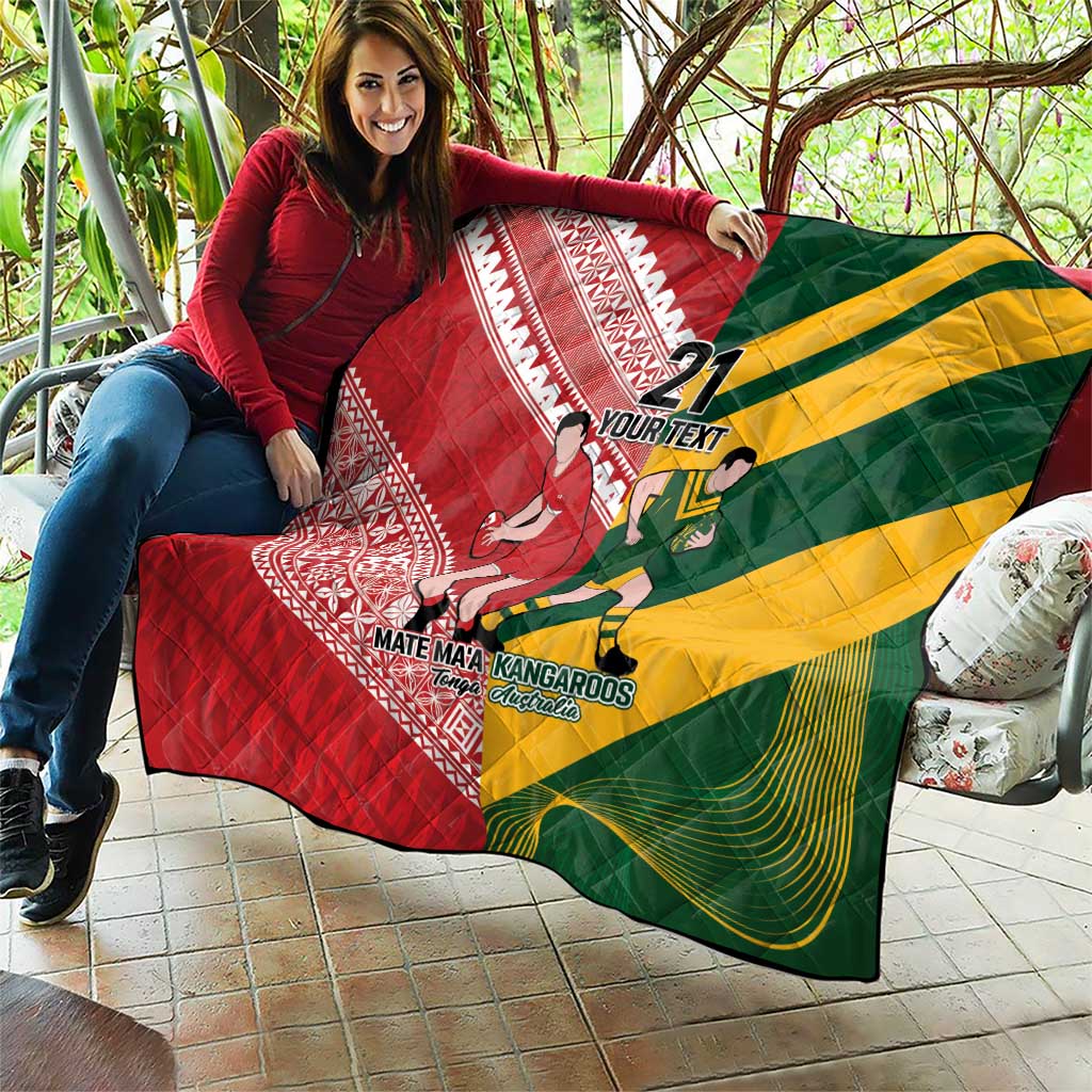 Australia-Tonga Rugby Pacific Custom Quilt The Kangaroos and Mate Ma'a Tonga