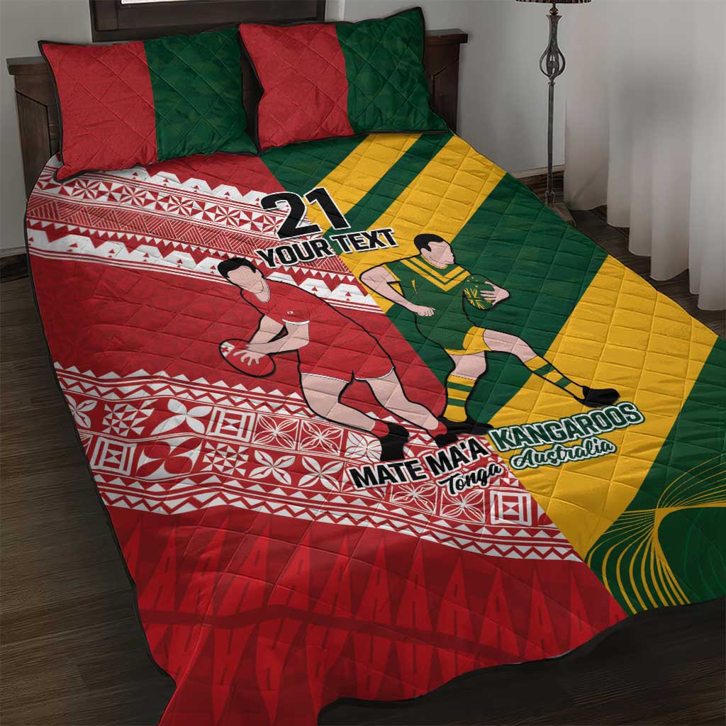 Australia-Tonga Rugby Pacific Custom Quilt Bed Set The Kangaroos and Mate Ma'a Tonga