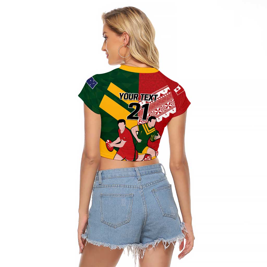 Australia-Tonga Rugby Pacific Custom Raglan Cropped T Shirt The Kangaroos and Mate Ma'a Tonga LT9 - Polynesian Pride