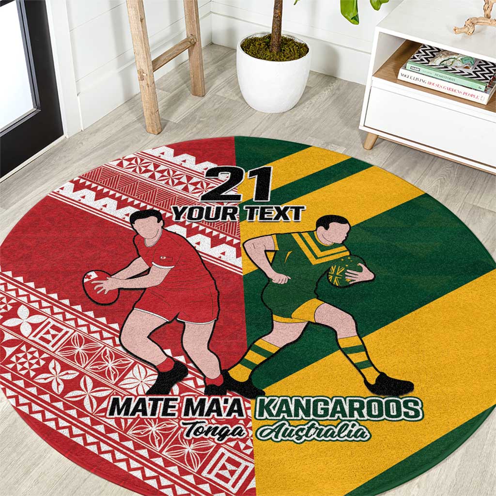 Australia-Tonga Rugby Pacific Custom Round Carpet The Kangaroos and Mate Ma'a Tonga