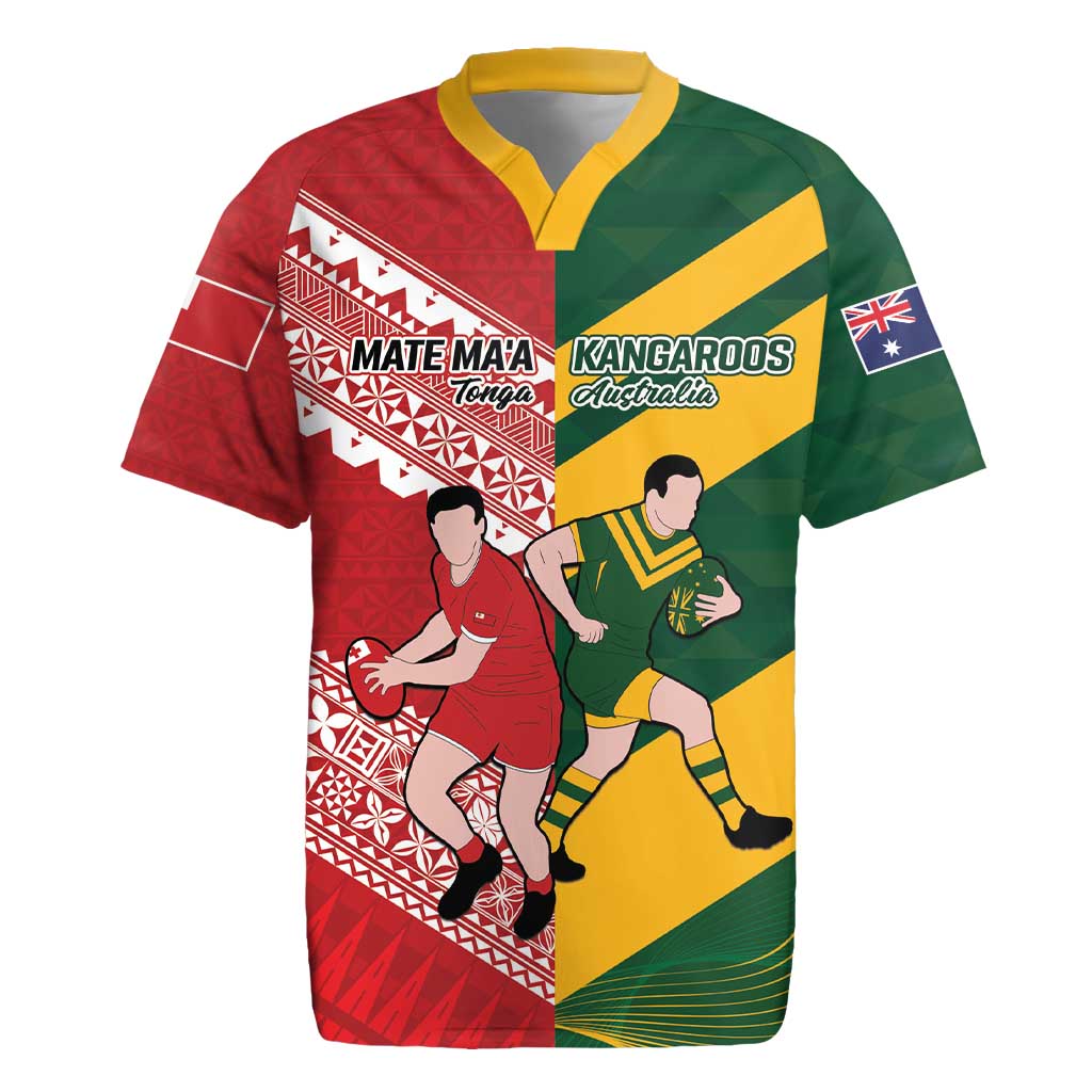 Australia-Tonga Rugby Pacific Custom Rugby Jersey The Kangaroos and Mate Ma'a Tonga LT9 Red-Green - Polynesian Pride