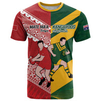 Australia-Tonga Rugby Pacific Custom T Shirt The Kangaroos and Mate Ma'a Tonga LT9 Red-Green - Polynesian Pride