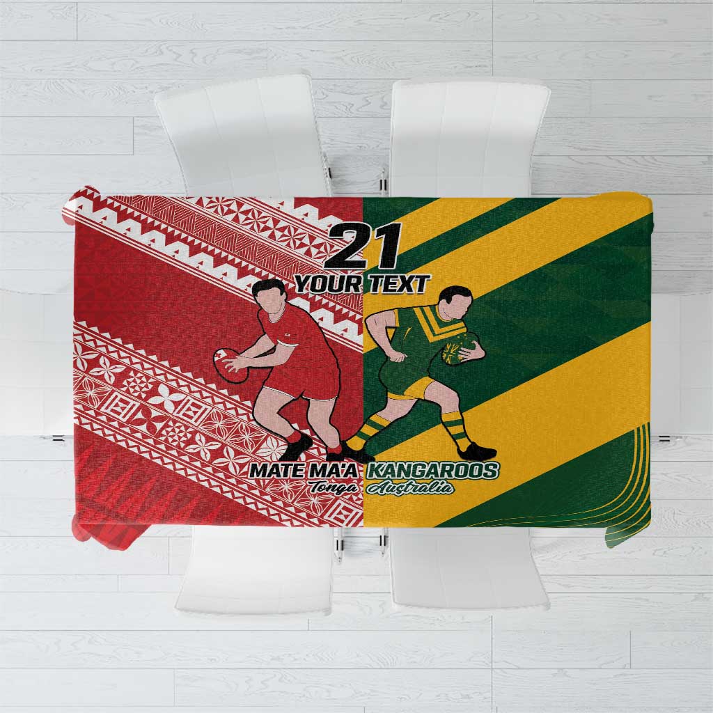Australia-Tonga Rugby Pacific Custom Tablecloth The Kangaroos and Mate Ma'a Tonga LT9 Red-Green - Polynesian Pride
