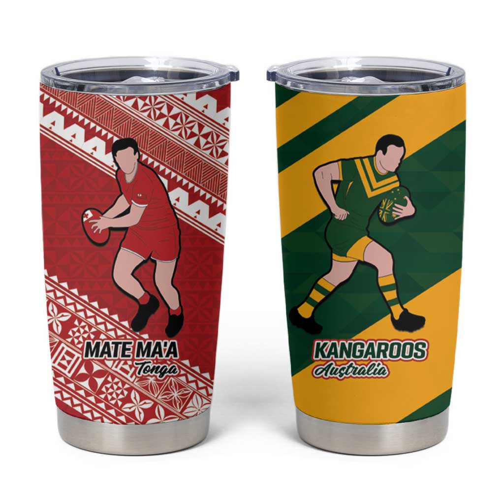 Australia-Tonga Rugby Pacific Custom Tumbler Cup The Kangaroos and Mate Ma'a Tonga LT9 Red-Green - Polynesian Pride