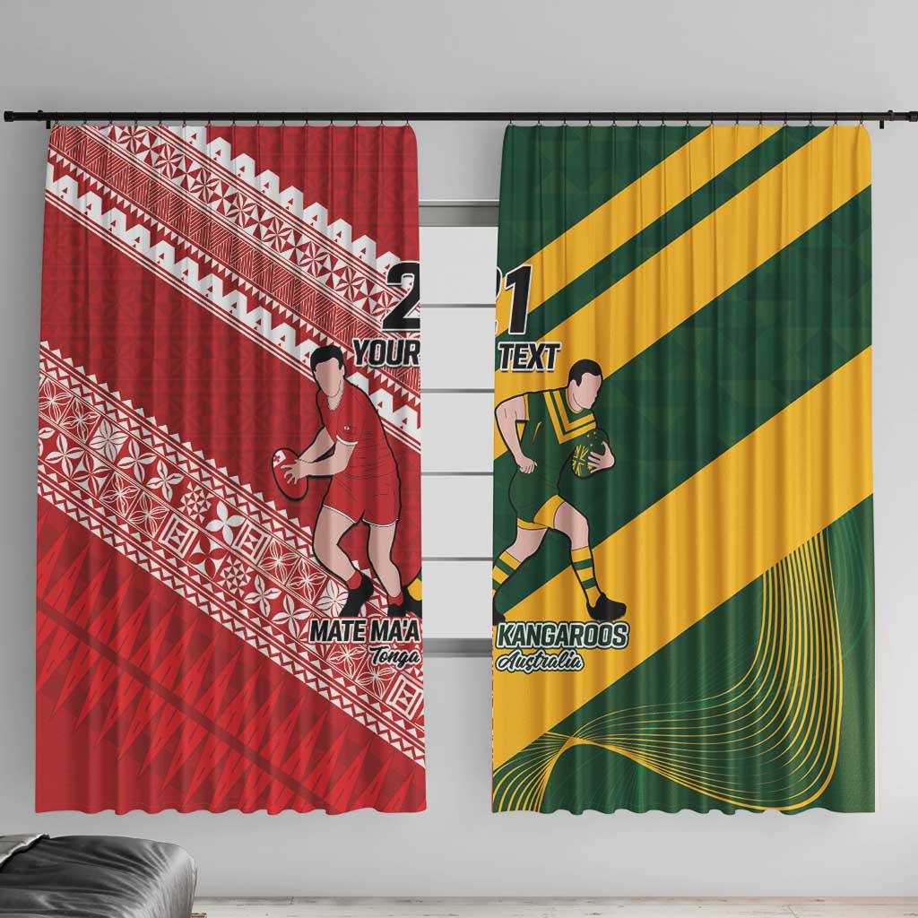 Australia-Tonga Rugby Pacific Custom Window Curtain The Kangaroos and Mate Ma'a Tonga LT9 With Hooks Red-Green - Polynesian Pride