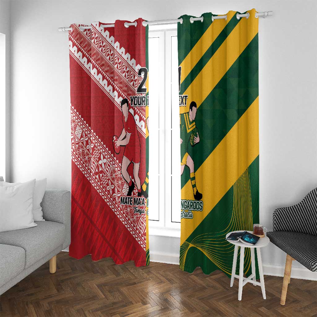Australia-Tonga Rugby Pacific Custom Window Curtain The Kangaroos and Mate Ma'a Tonga LT9 With Grommets Red-Green - Polynesian Pride