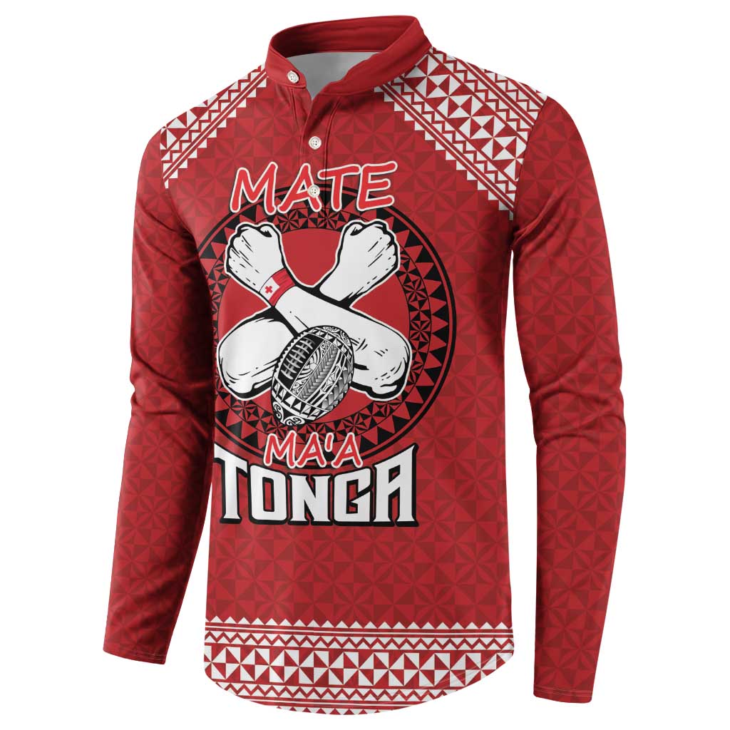 Tonga Rugby XIII Custom Button Sweatshirt Mate Ma'a Tonga with Ngatu Pattern LT9 - Polynesian Pride