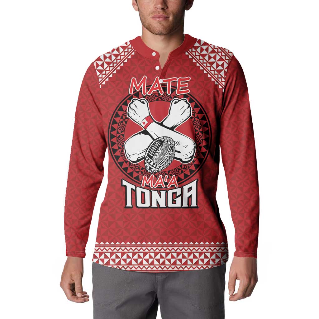 Tonga Rugby XIII Custom Button Sweatshirt Mate Ma'a Tonga with Ngatu Pattern LT9 - Polynesian Pride