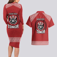 Tonga Rugby XIII Custom Couples Matching Long Sleeve Bodycon Dress and Hawaiian Shirt Mate Ma'a Tonga with Ngatu Pattern LT9 - Polynesian Pride