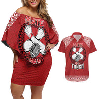 Tonga Rugby XIII Custom Couples Matching Off Shoulder Short Dress and Hawaiian Shirt Mate Ma'a Tonga with Ngatu Pattern LT9 Red - Polynesian Pride