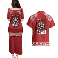 Tonga Rugby XIII Custom Couples Matching Puletasi and Hawaiian Shirt Mate Ma'a Tonga with Ngatu Pattern LT9 - Polynesian Pride