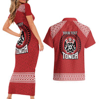 Tonga Rugby XIII Custom Couples Matching Short Sleeve Bodycon Dress and Hawaiian Shirt Mate Ma'a Tonga with Ngatu Pattern LT9 - Polynesian Pride