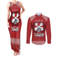 Tonga Rugby XIII Custom Couples Matching Tank Maxi Dress and Long Sleeve Button Shirt Mate Ma'a Tonga with Ngatu Pattern LT9 Red - Polynesian Pride