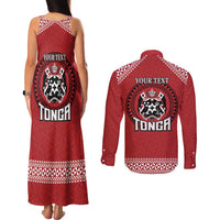 Tonga Rugby XIII Custom Couples Matching Tank Maxi Dress and Long Sleeve Button Shirt Mate Ma'a Tonga with Ngatu Pattern LT9 - Polynesian Pride
