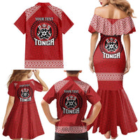Tonga Rugby XIII Custom Family Matching Mermaid Dress and Hawaiian Shirt Mate Ma'a Tonga with Ngatu Pattern