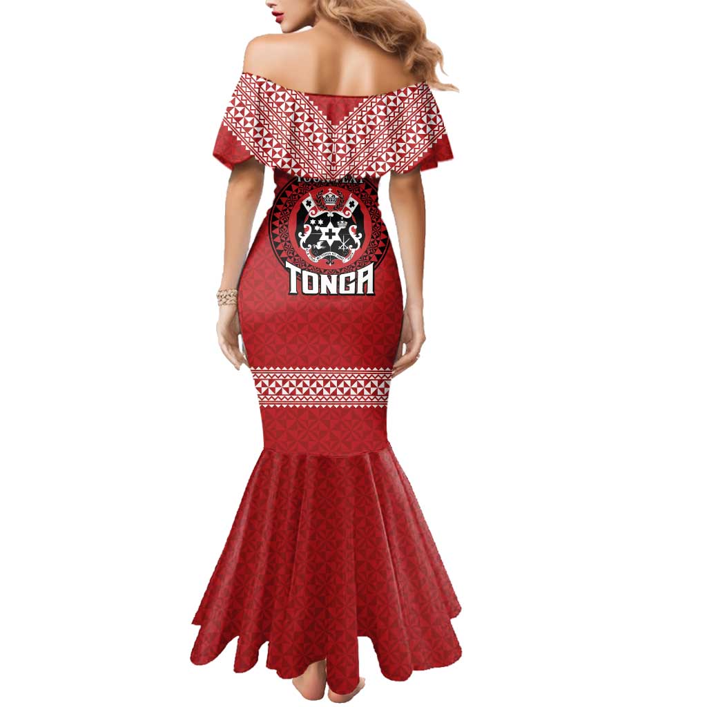 Tonga Rugby XIII Custom Family Matching Mermaid Dress and Hawaiian Shirt Mate Ma'a Tonga with Ngatu Pattern