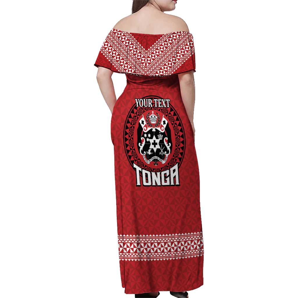 Tonga Rugby XIII Custom Family Matching Off Shoulder Maxi Dress and Hawaiian Shirt Mate Ma'a Tonga with Ngatu Pattern
