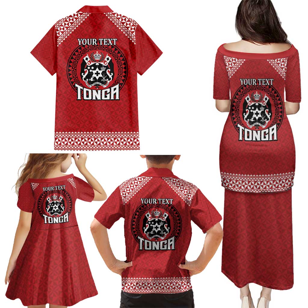 Tonga Rugby XIII Custom Family Matching Puletasi and Hawaiian Shirt Mate Ma'a Tonga with Ngatu Pattern