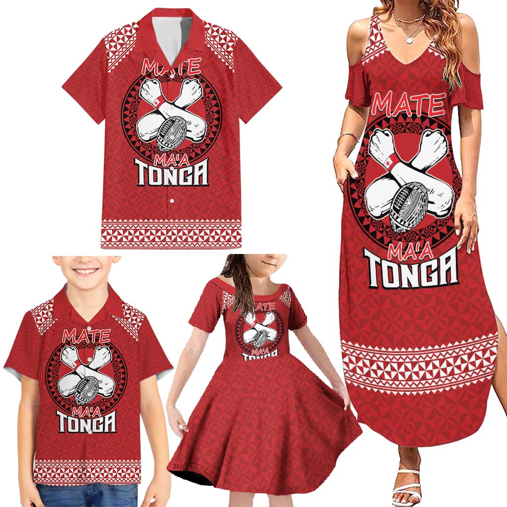 Tonga Rugby XIII Custom Family Matching Summer Maxi Dress and Hawaiian Shirt Mate Ma'a Tonga with Ngatu Pattern