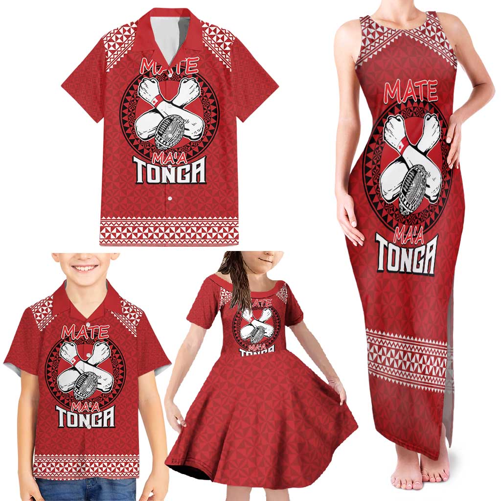 Tonga Rugby XIII Custom Family Matching Tank Maxi Dress and Hawaiian Shirt Mate Ma'a Tonga with Ngatu Pattern