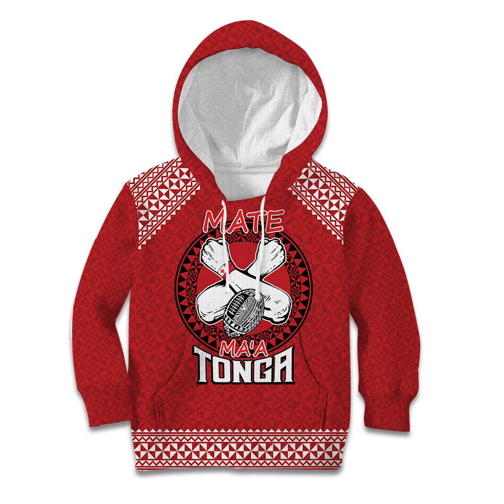 Tonga Rugby XIII Custom Kid Hoodie Mate Ma'a Tonga with Ngatu Pattern