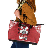 Tonga Rugby XIII Custom Leather Tote Bag Mate Ma'a Tonga with Ngatu Pattern LT9 Red - Polynesian Pride