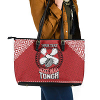 Tonga Rugby XIII Custom Leather Tote Bag Mate Ma'a Tonga with Ngatu Pattern LT9 - Polynesian Pride