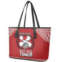Tonga Rugby XIII Custom Leather Tote Bag Mate Ma'a Tonga with Ngatu Pattern LT9 - Polynesian Pride