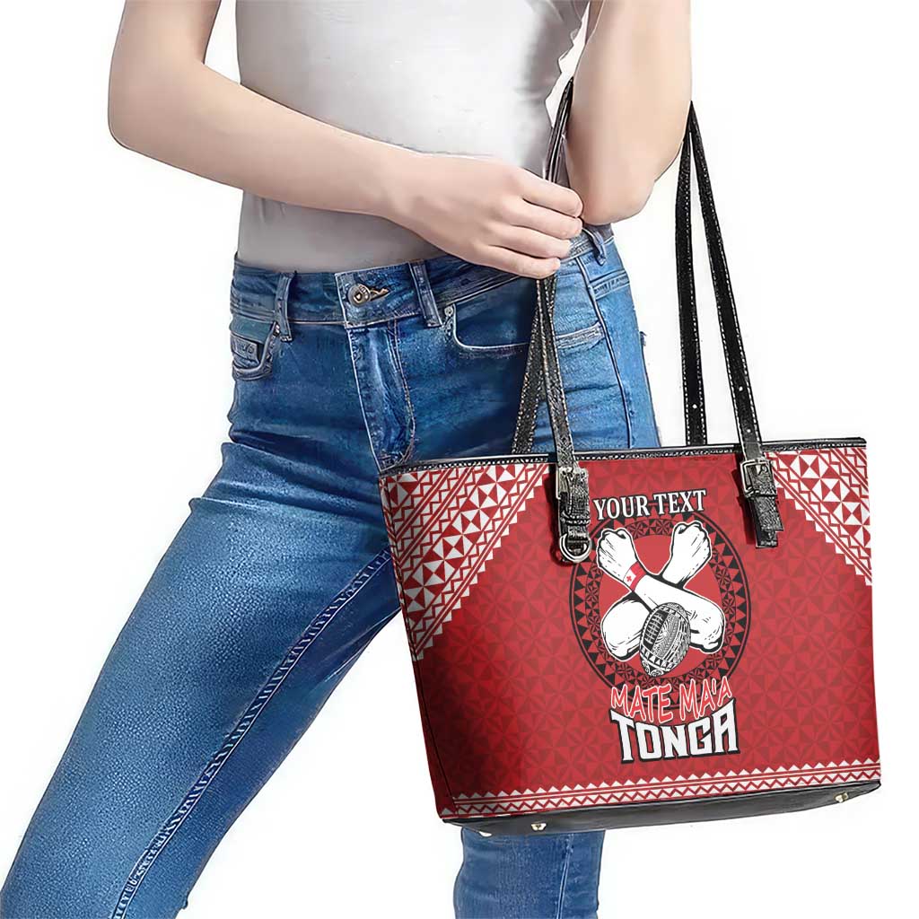 Tonga Rugby XIII Custom Leather Tote Bag Mate Ma'a Tonga with Ngatu Pattern LT9 - Polynesian Pride