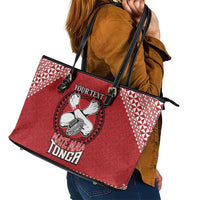 Tonga Rugby XIII Custom Leather Tote Bag Mate Ma'a Tonga with Ngatu Pattern LT9 - Polynesian Pride
