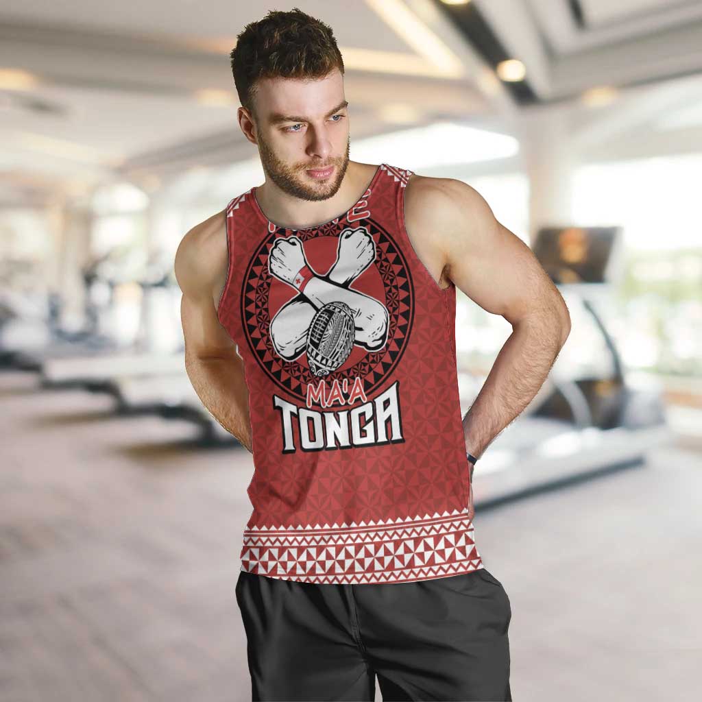 Tonga Rugby XIII Custom Men Tank Top Mate Ma'a Tonga with Ngatu Pattern LT9 Red - Polynesian Pride