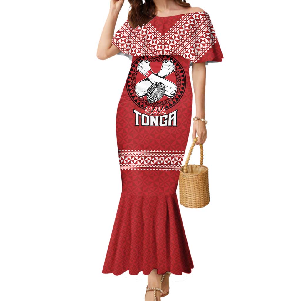 Tonga Rugby XIII Custom Mermaid Dress Mate Ma'a Tonga with Ngatu Pattern