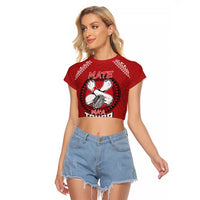 Tonga Rugby XIII Custom Raglan Cropped T Shirt Mate Ma'a Tonga with Ngatu Pattern LT9 Female Red - Polynesian Pride