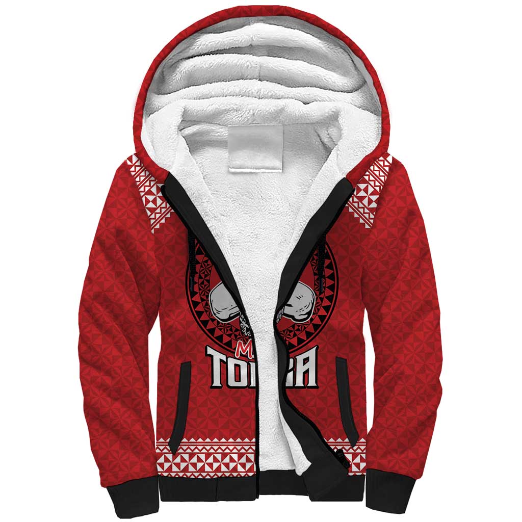 Tonga Rugby XIII Custom Sherpa Hoodie Mate Ma'a Tonga with Ngatu Pattern