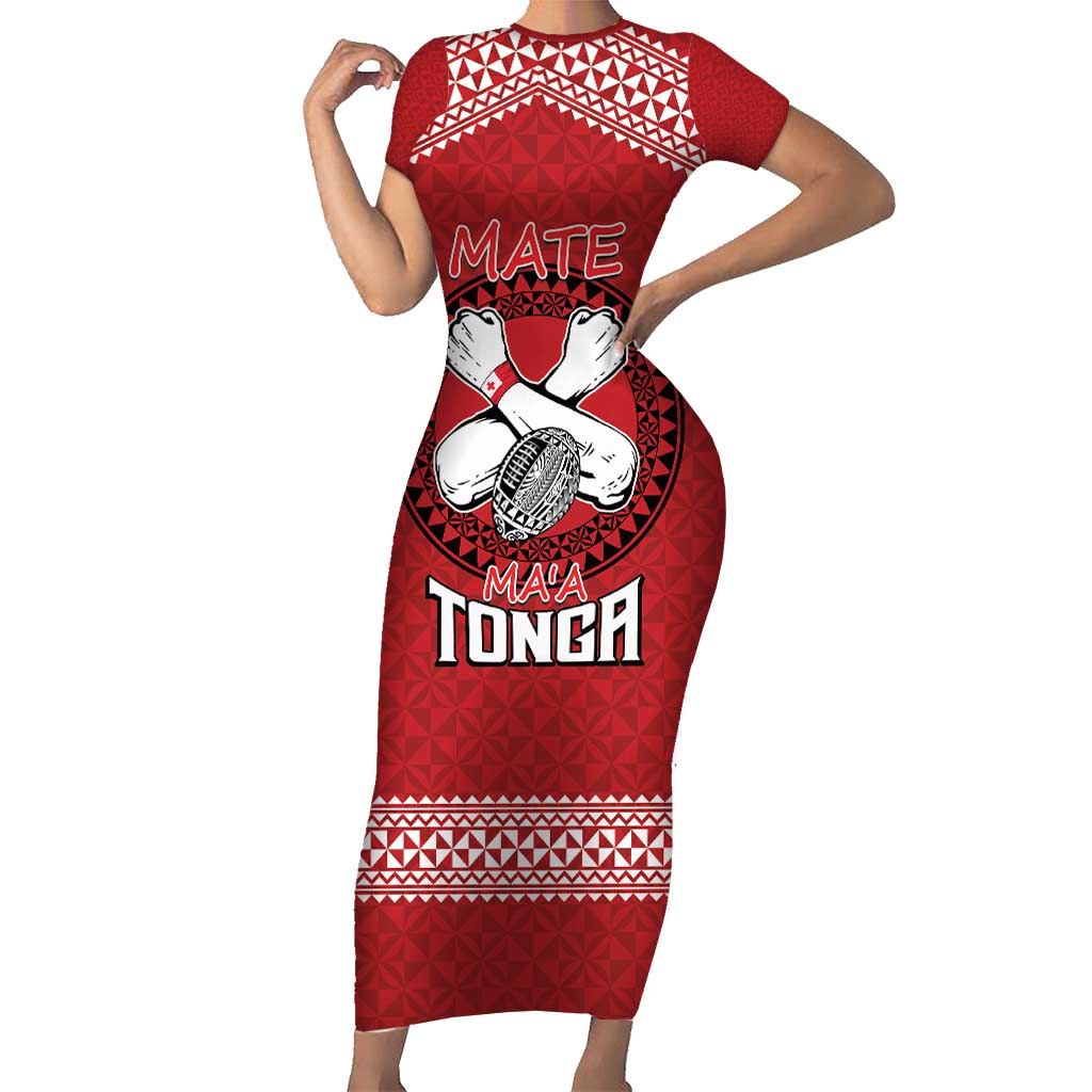 Tonga Rugby XIII Custom Short Sleeve Bodycon Dress Mate Ma'a Tonga with Ngatu Pattern